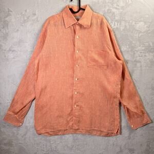 Ermenegildo Zegna 100% Linen Dress Shirt Button Up Men's Large Orange Luxury